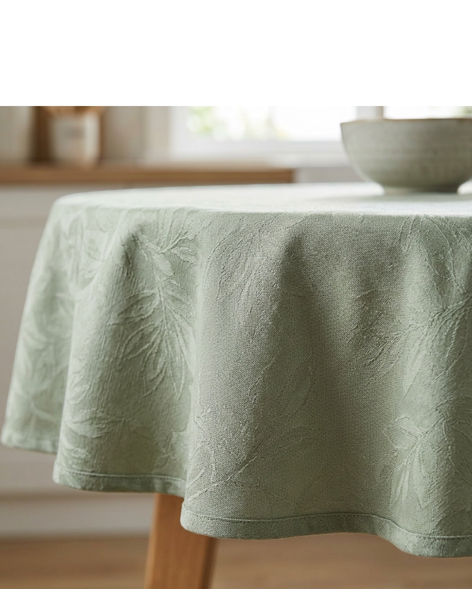 Liue Cotton Jacquard Round Tablecloth 70 in Sage Green - Detail view
