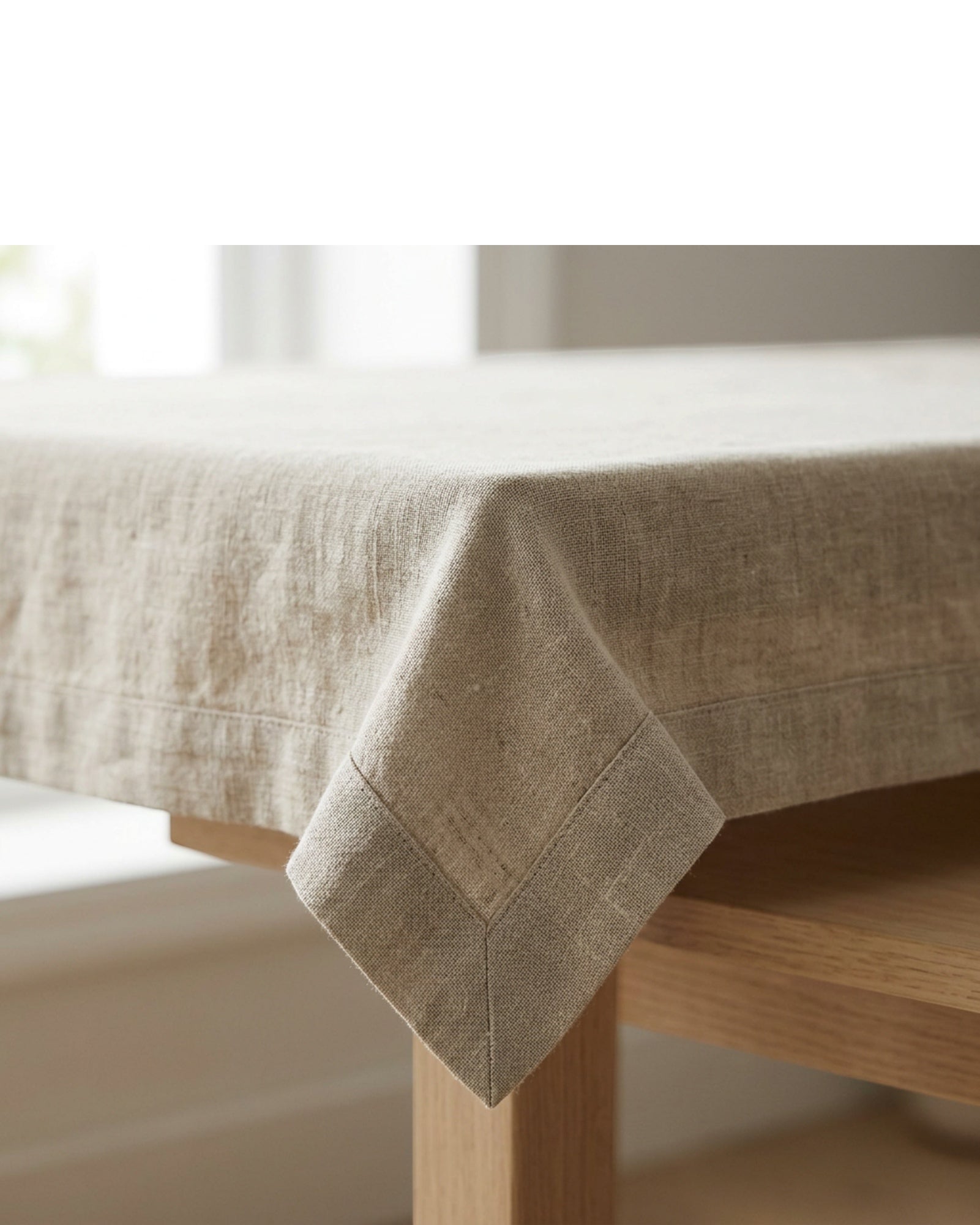 Liue Washed-Linen Rectangular Tablecloth 60 x 90 in Natural Flax - Detail view